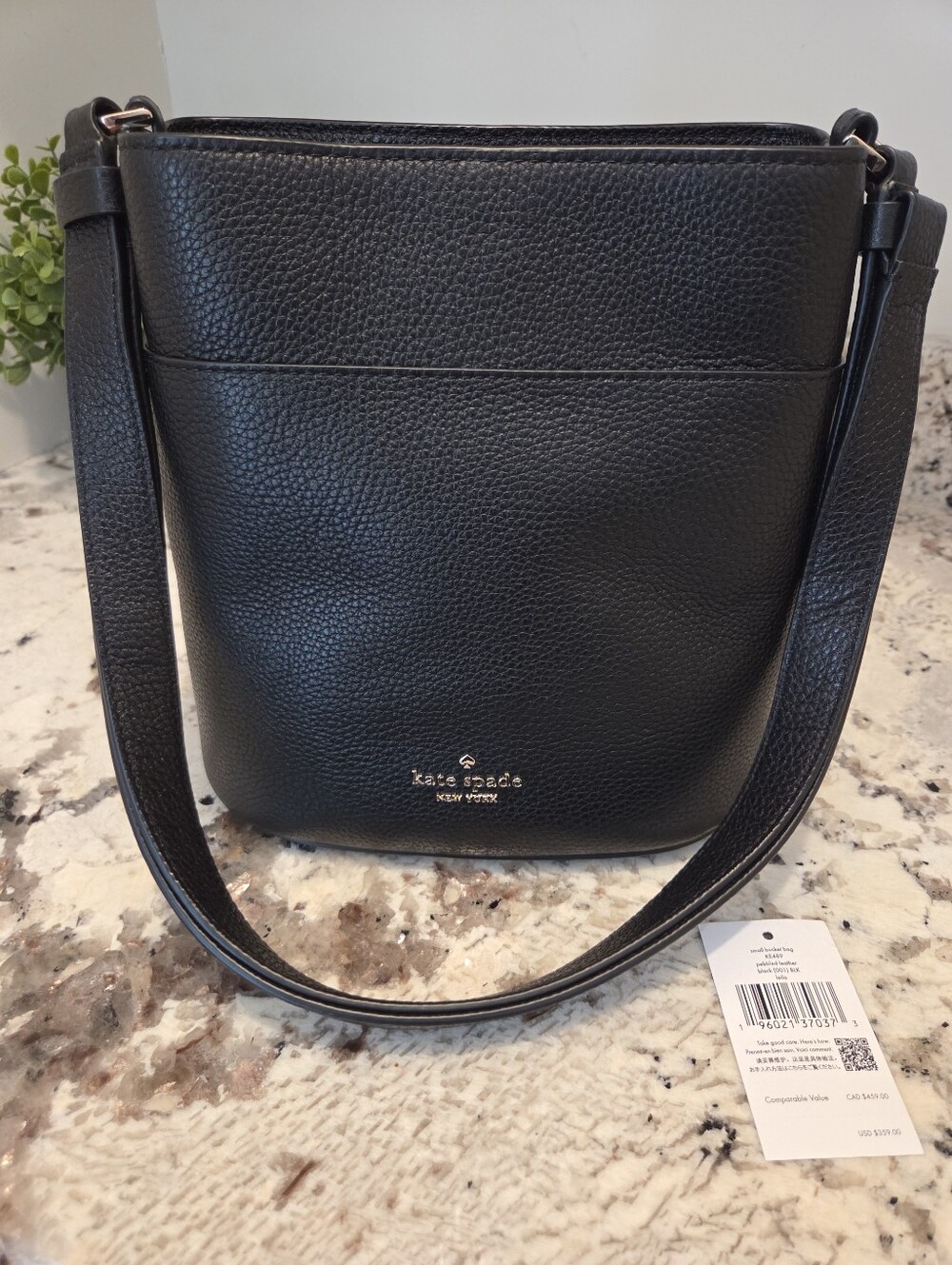 Kate Spade Leila Small Bucket Bag Crossbody Black Pebble Leather KE489 NWT